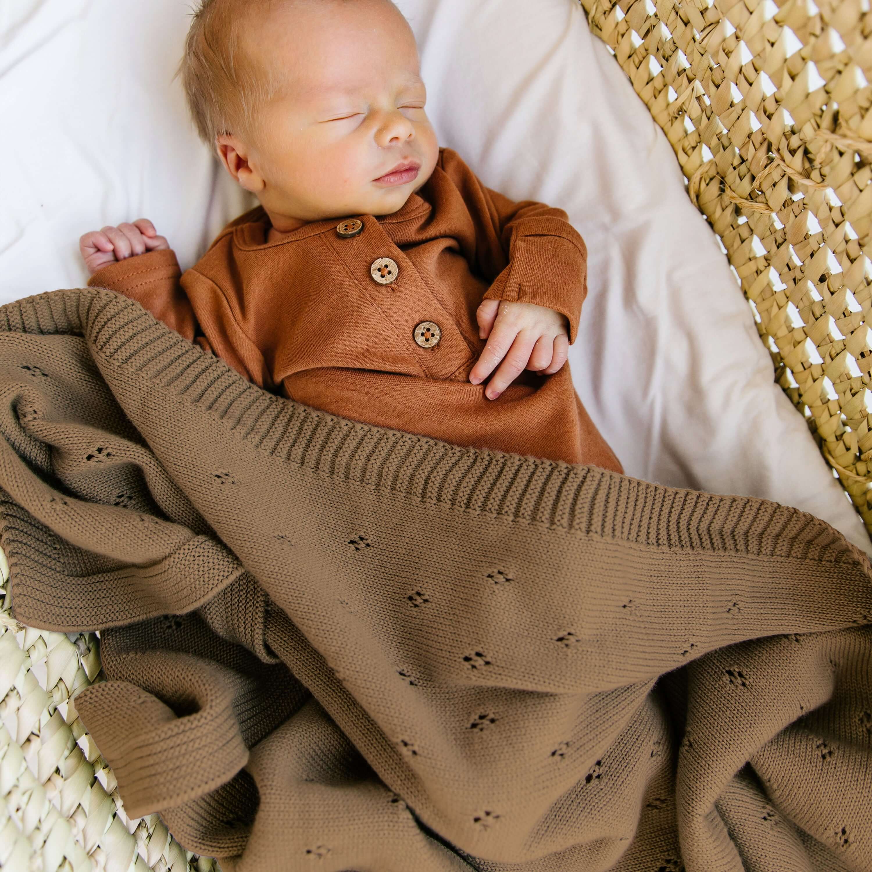 Brown | Organic Cotton Pointelle Baby Blanket | Milk & Baby