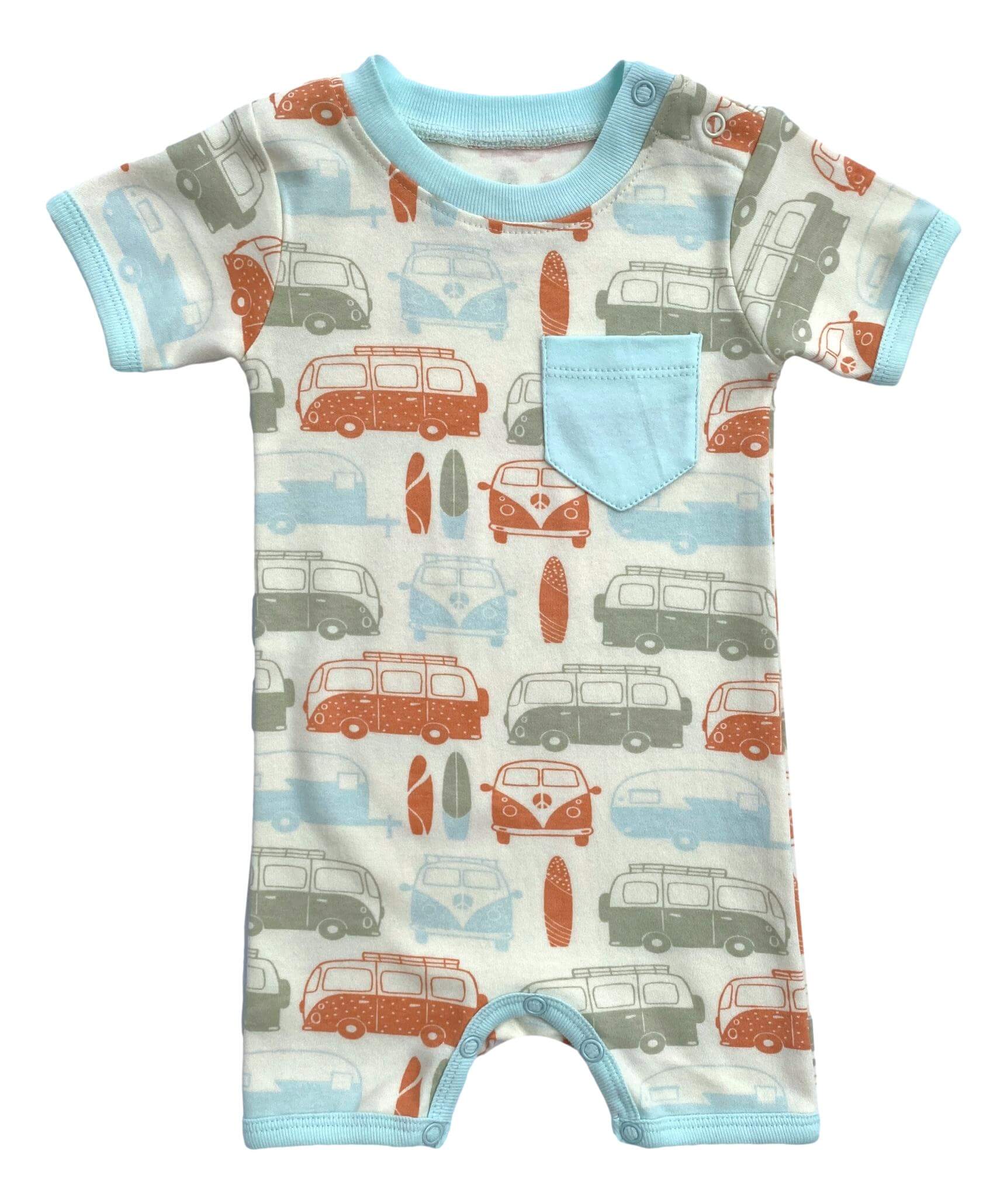 Vintage Busses | GOTS Certified Organic Cotton Short Sleeve Romper | Milk & Baby