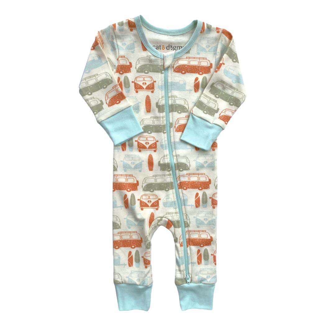 Vintage Busses | GOTS Certified Organic Cotton Zippy | Milk & Baby