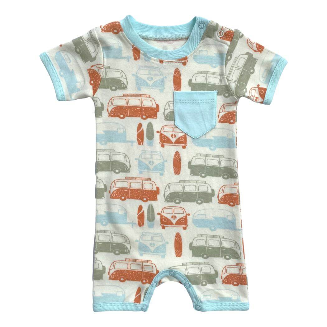 Vintage Busses | GOTS Certified Organic Cotton Short Sleeve Romper | Milk & Baby
