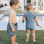 Navy Gingham Swim Shorts | Milk & Baby