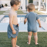 Navy Gingham Swim Shorts | Milk & Baby