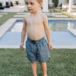 Navy Gingham Swim Shorts | Milk & Baby