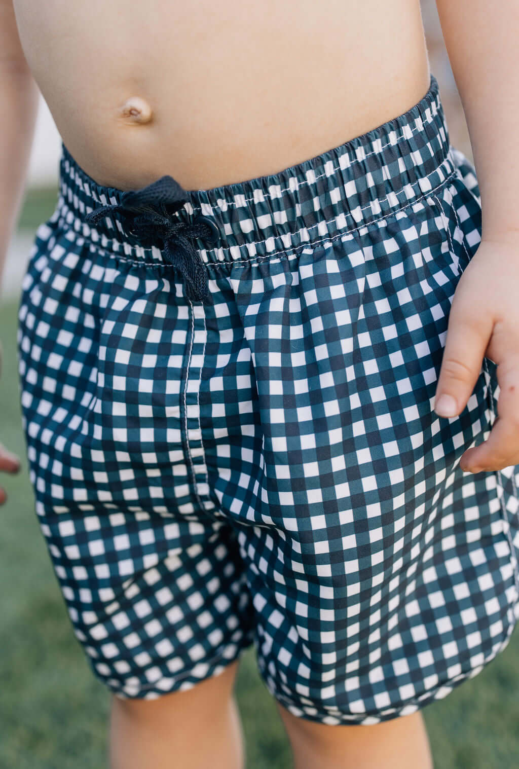 Navy Gingham Swim Shorts | Milk & Baby