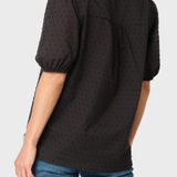 Button Front Puffed Sleeve Blouse