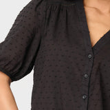 Button Front Puffed Sleeve Blouse