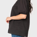 Button Front Puffed Sleeve Blouse