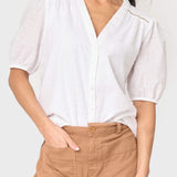 Button Front Puffed Sleeve Blouse