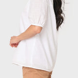 Button Front Puffed Sleeve Blouse