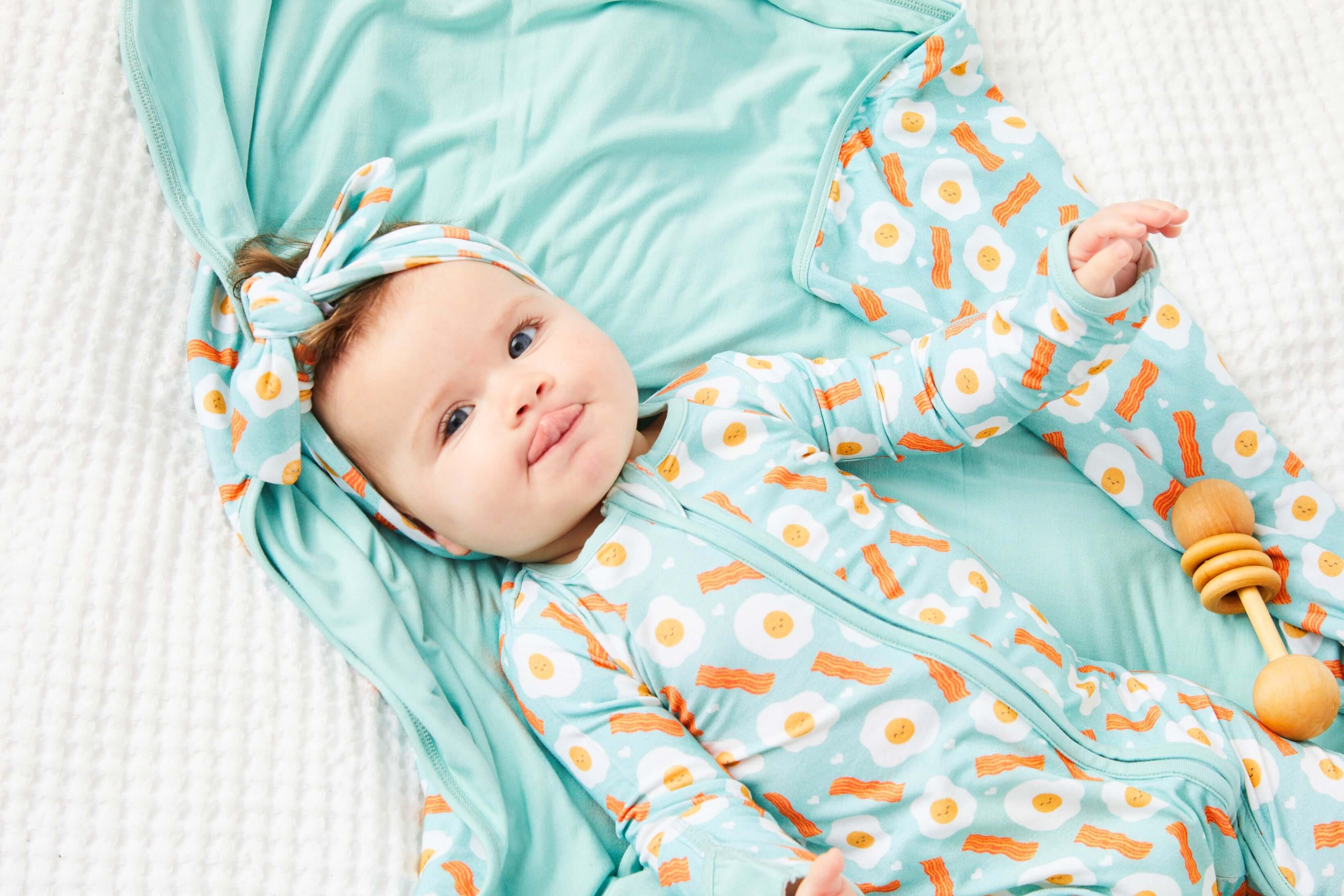 Soft & Stretchy Zipper Footie | Bacon & Eggs Haze | Milk & Baby
