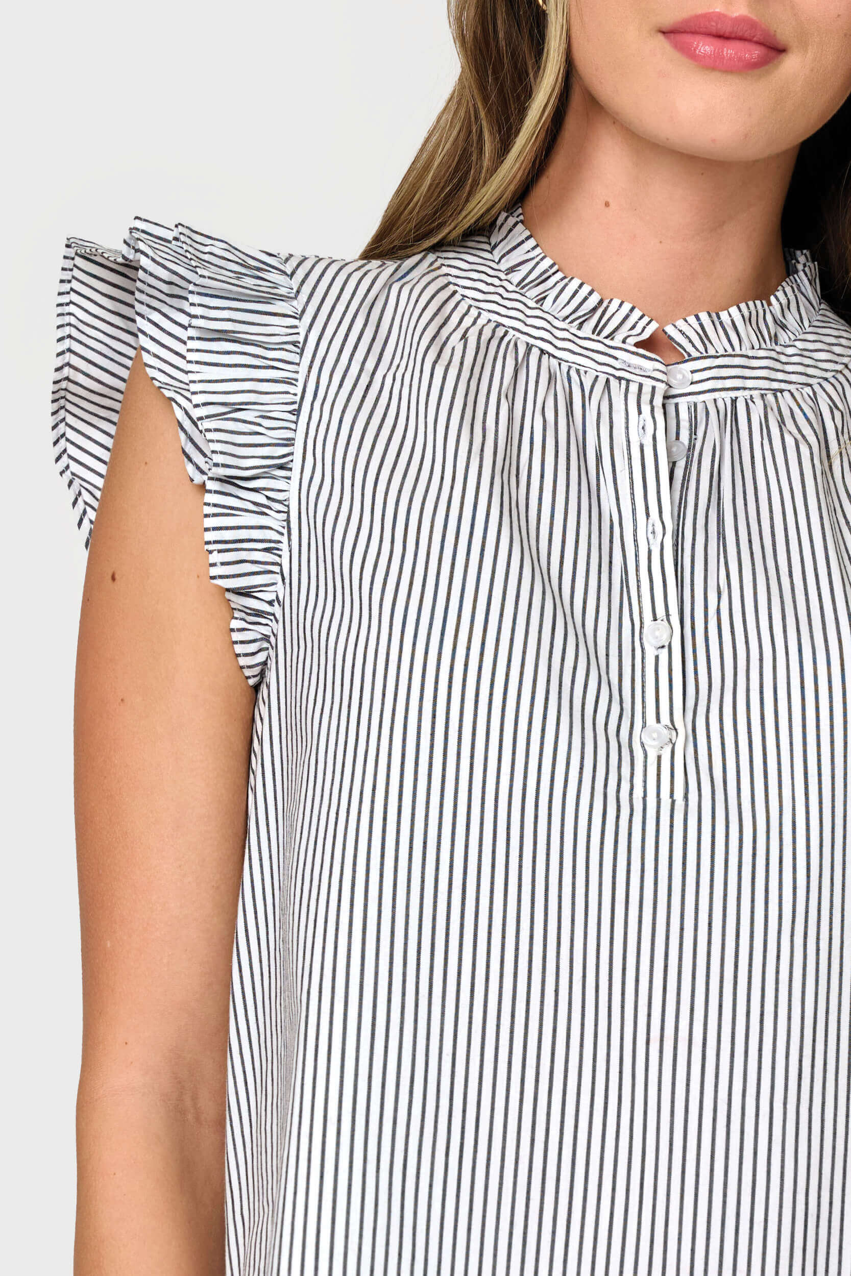 Double Flutter Sleeve Poplin Stripe Top | Milk & Baby