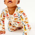 Soft & Stretchy Zipper Footie - Cats + Dogs | Milk & Baby