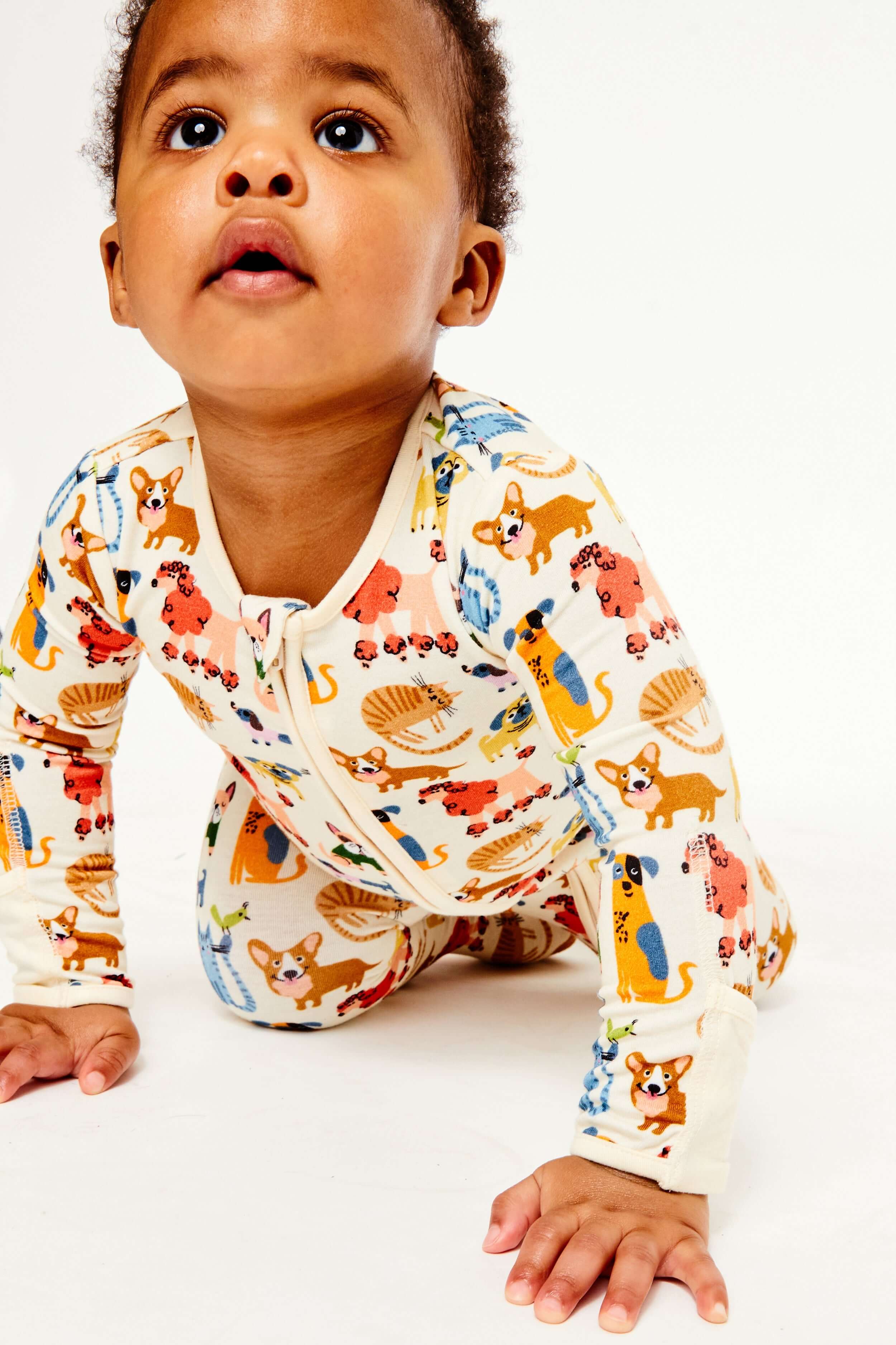 Soft & Stretchy Zipper Footie - Cats + Dogs | Milk & Baby