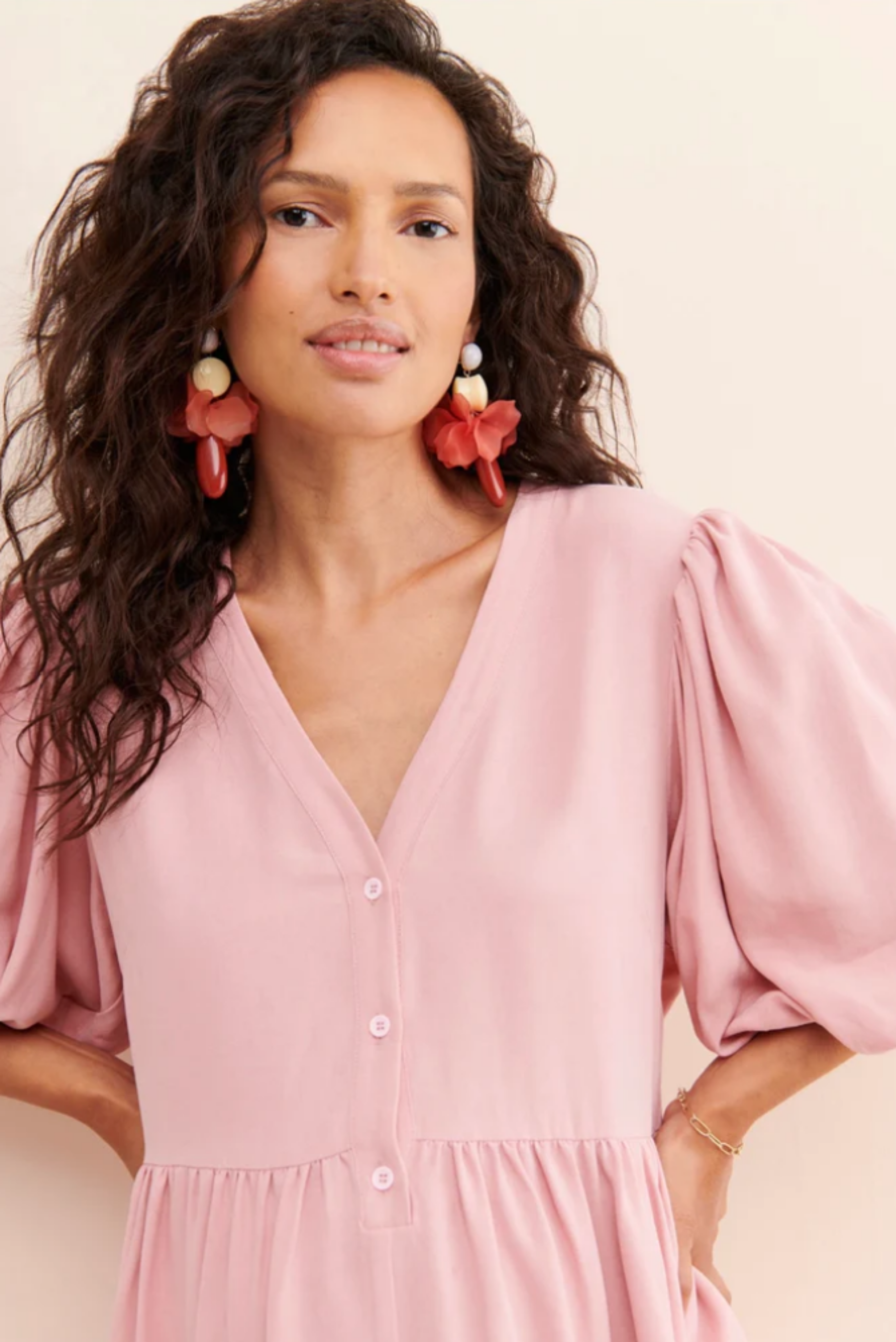 Emilia George Seline Dress in Berry Pink - detail