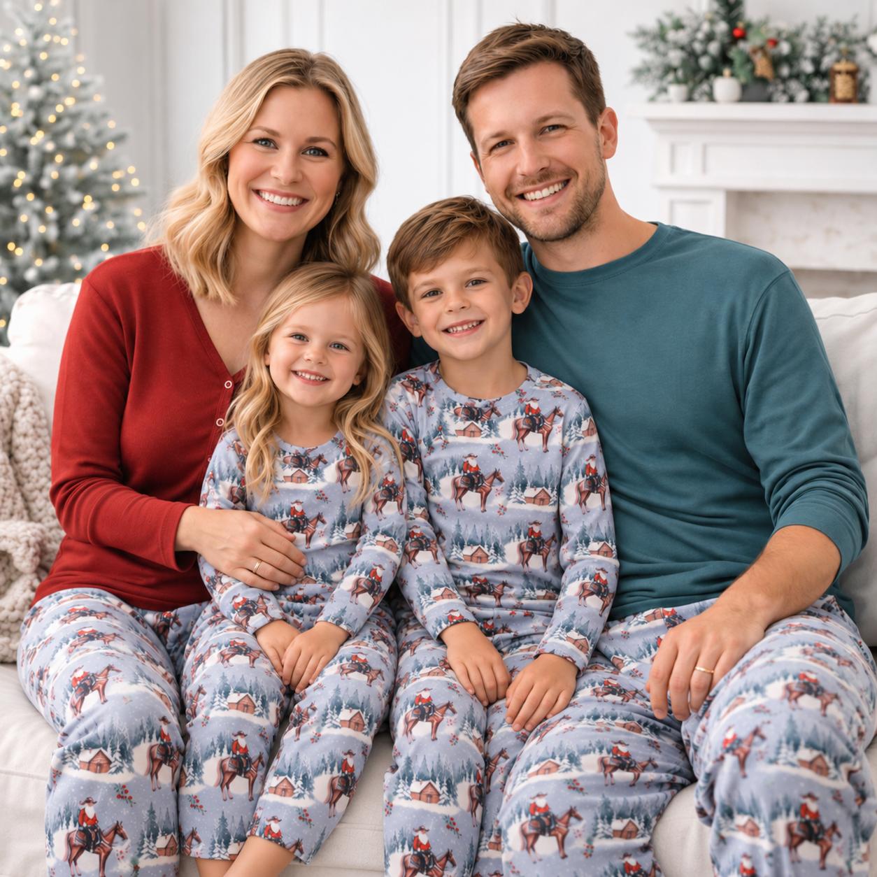 Cowboy Christmas Family Matching Soft Bamboo Pajamas | Snowy trails, tiny cabins, and a dash of Western spirit make these matching cowboy Christmas pajamas feel like a holiday storybook come to life. Crafted from buttery-soft, breathable bamboo with a tou