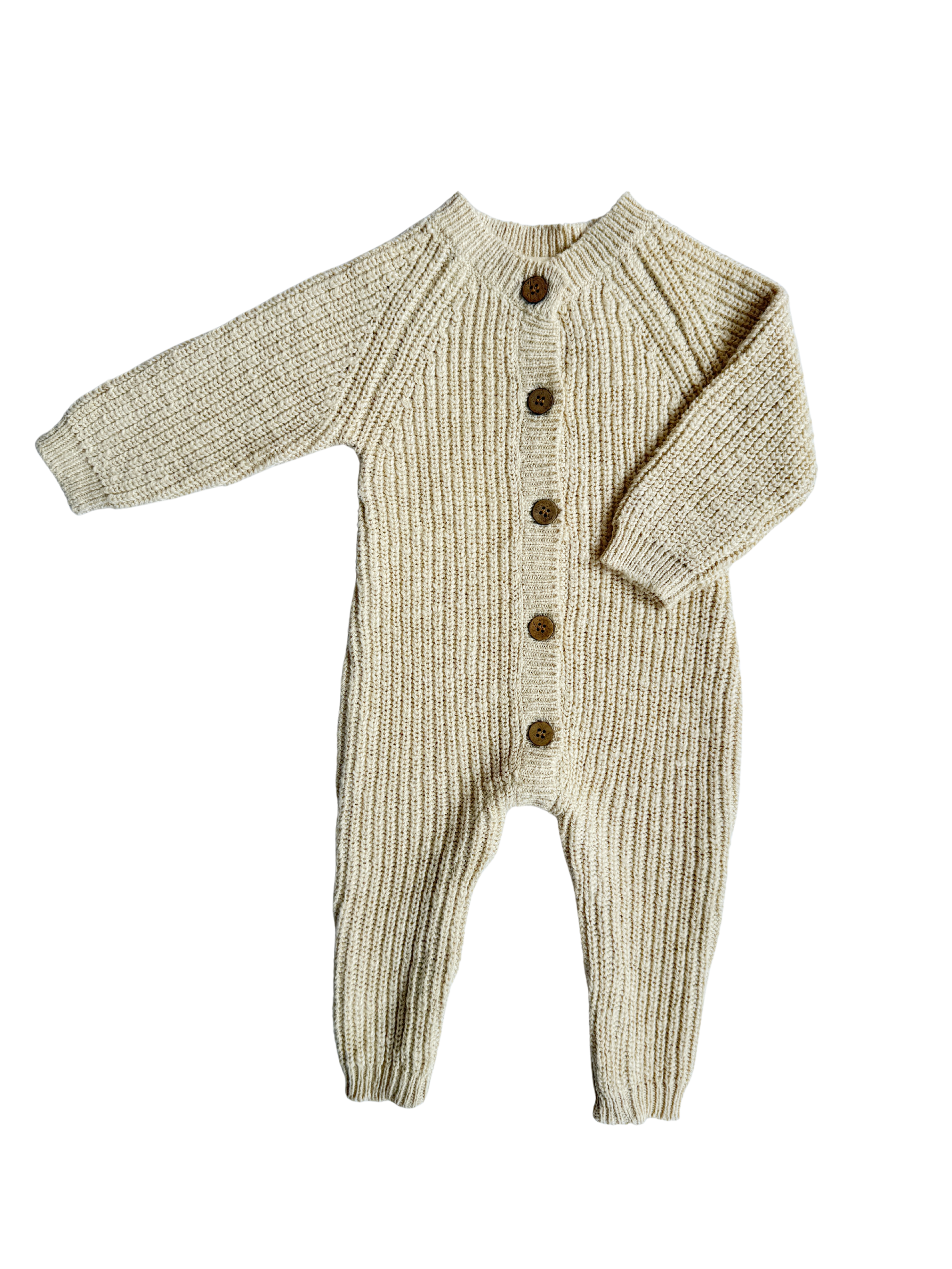 Classic Chunky Knit Jumpsuit French Cream flat