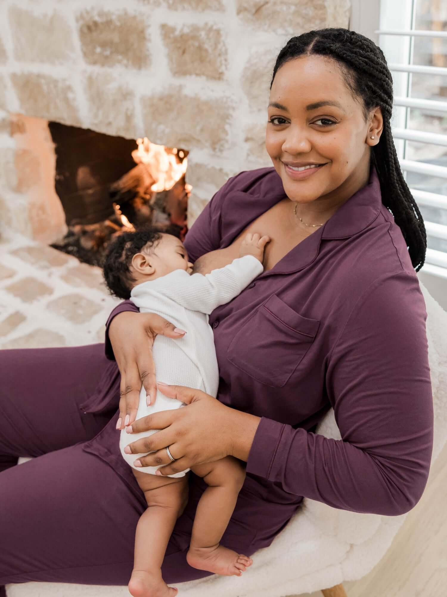 Clea Bamboo Long Sleeve Pajama Set | Burgundy Plum | Milk & Baby