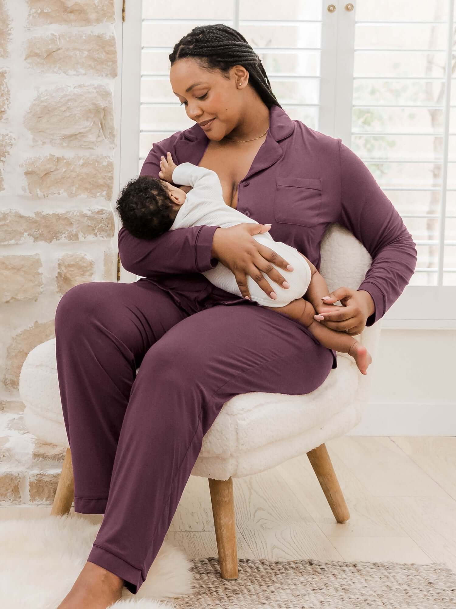 Clea Bamboo Long Sleeve Pajama Set | Burgundy Plum | Milk & Baby
