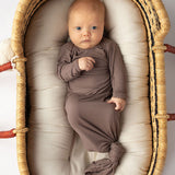 Cocoa Ribbed Knotted Newborn Baby Gown