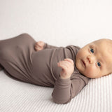 Cocoa Ribbed Knotted Newborn Baby Gown