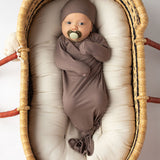 Cocoa Ribbed Knotted Newborn Baby Gown