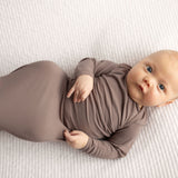 Cocoa Ribbed Knotted Newborn Baby Gown