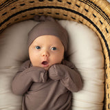 Cocoa Ribbed Knotted Newborn Baby Gown