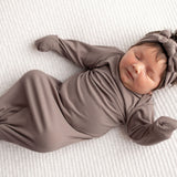 Cocoa Ribbed Knotted Newborn Baby Gown