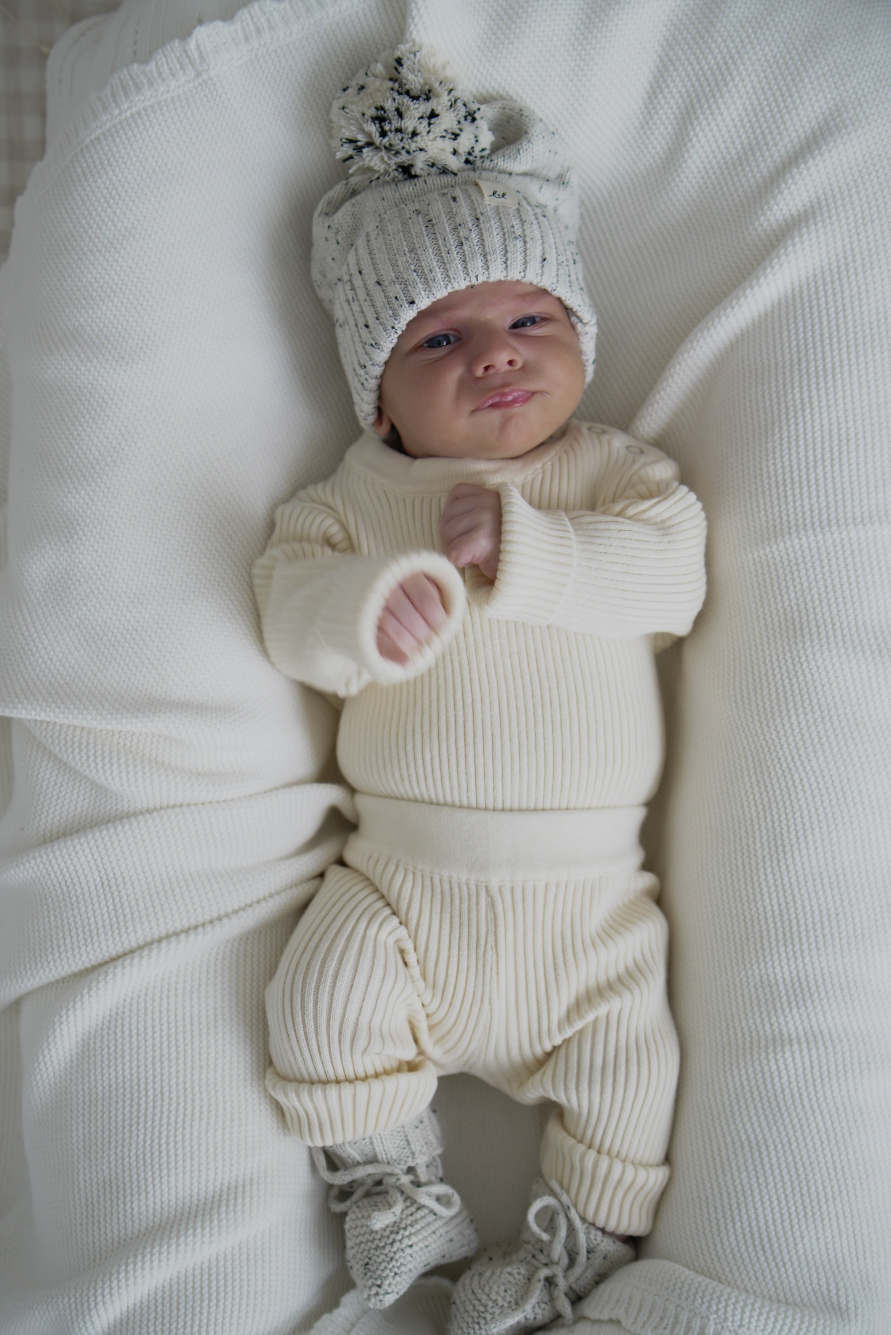 Luna + Luca Pom Beanie - Black Speckle | Milk & Baby