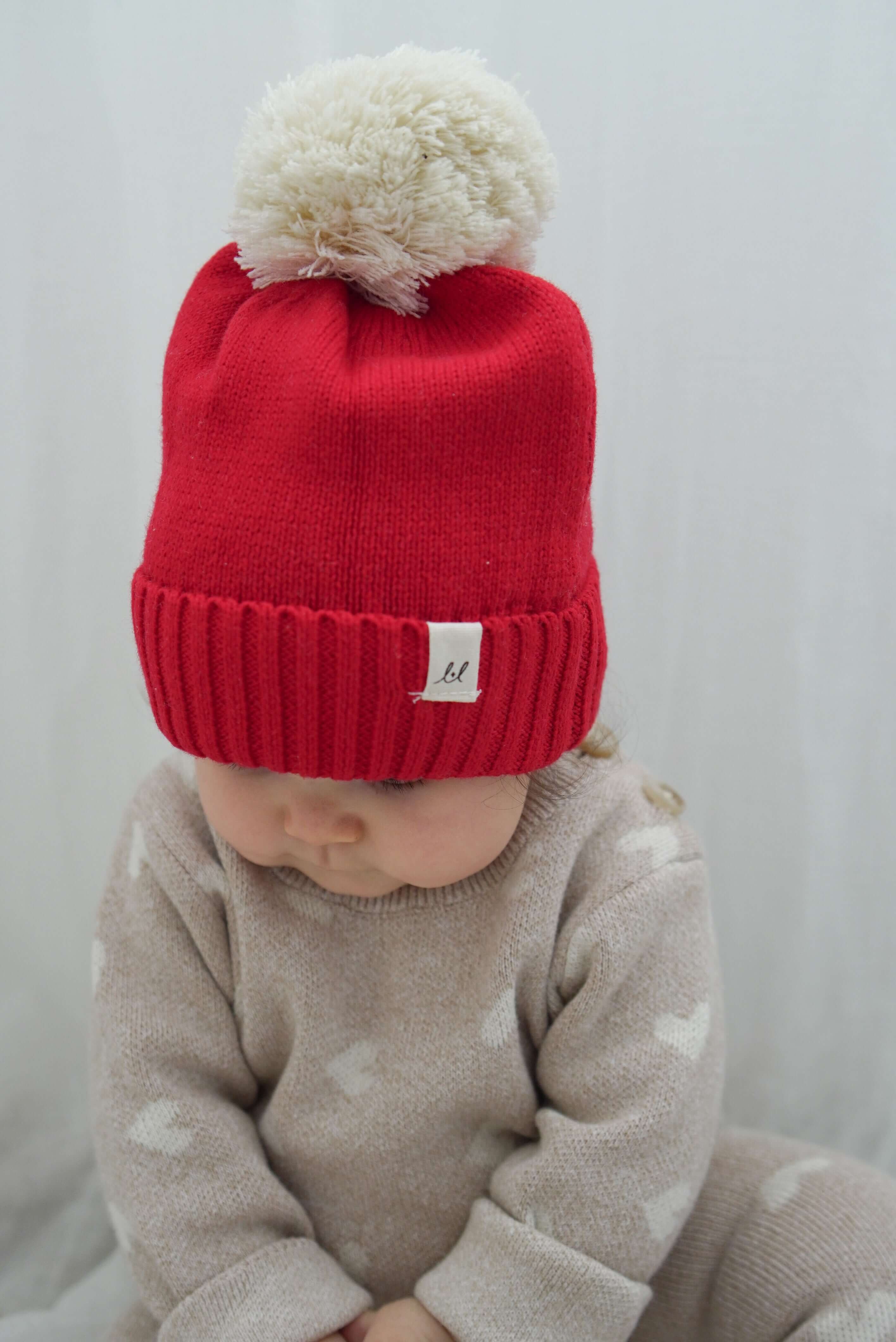 Luna + Luca Pom Beanie - Red | Milk & Baby