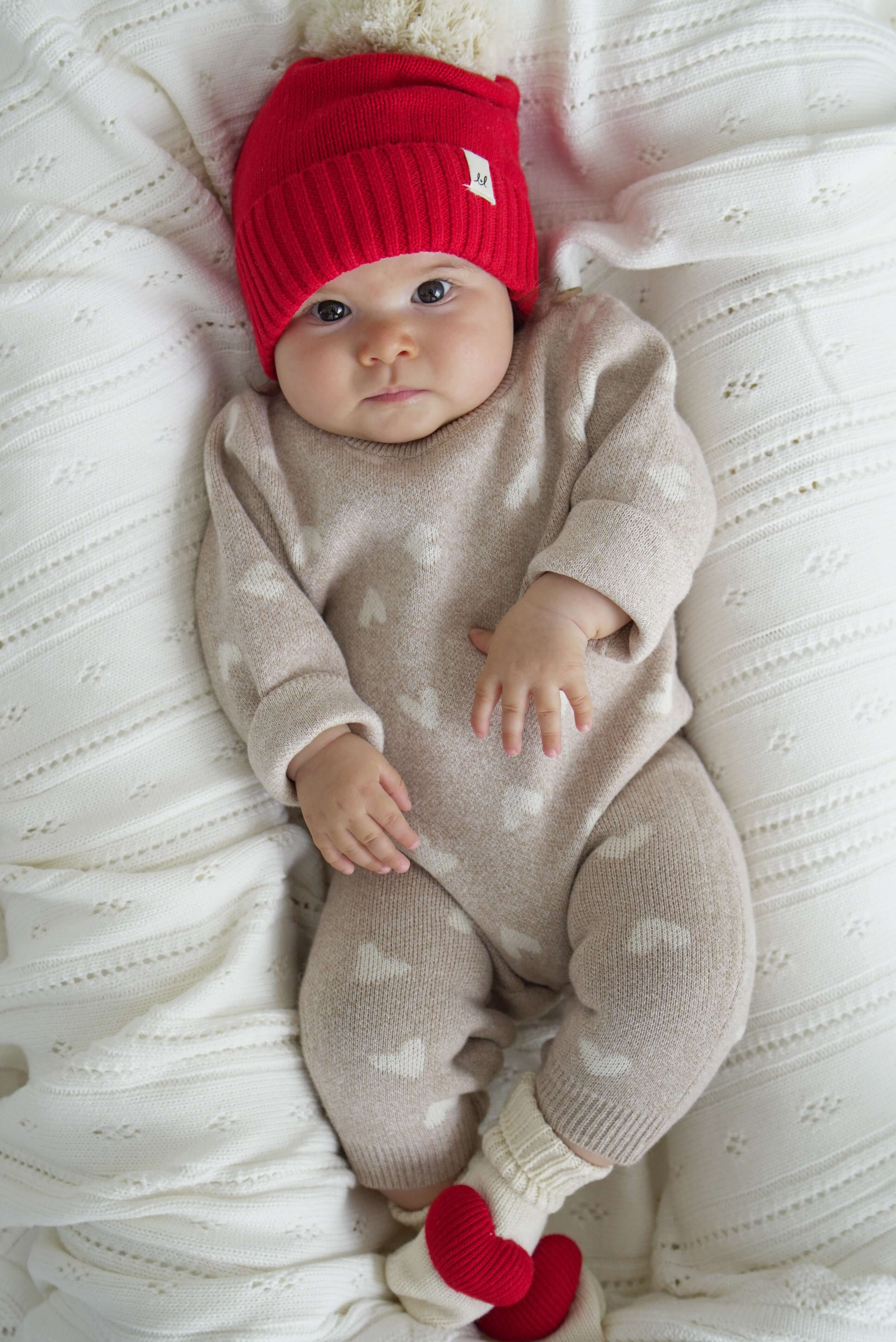 Luna + Luca Pom Beanie - Red | Milk & Baby