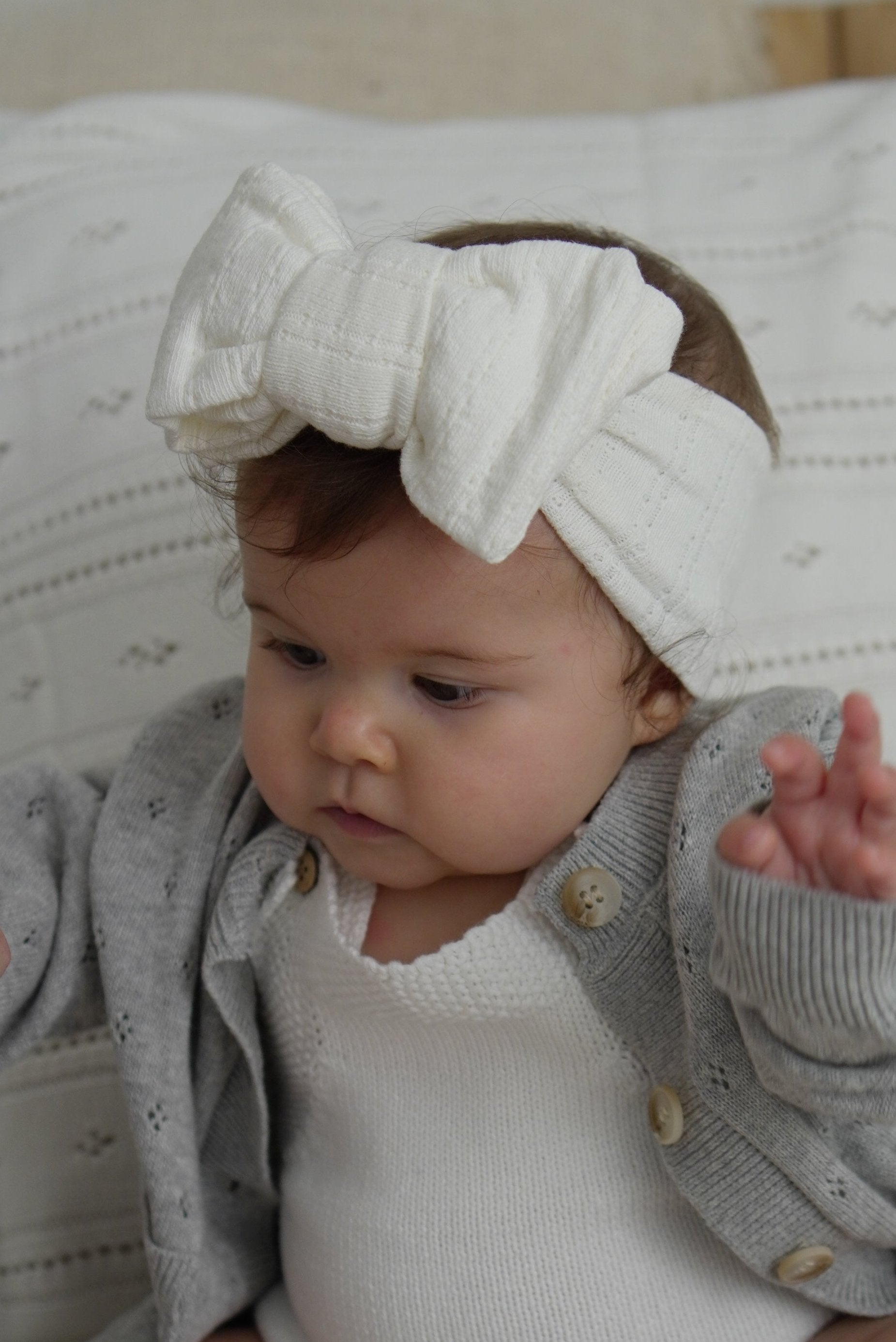 Luna + Luca Pointelle Bow Headband - White | Milk & Baby
