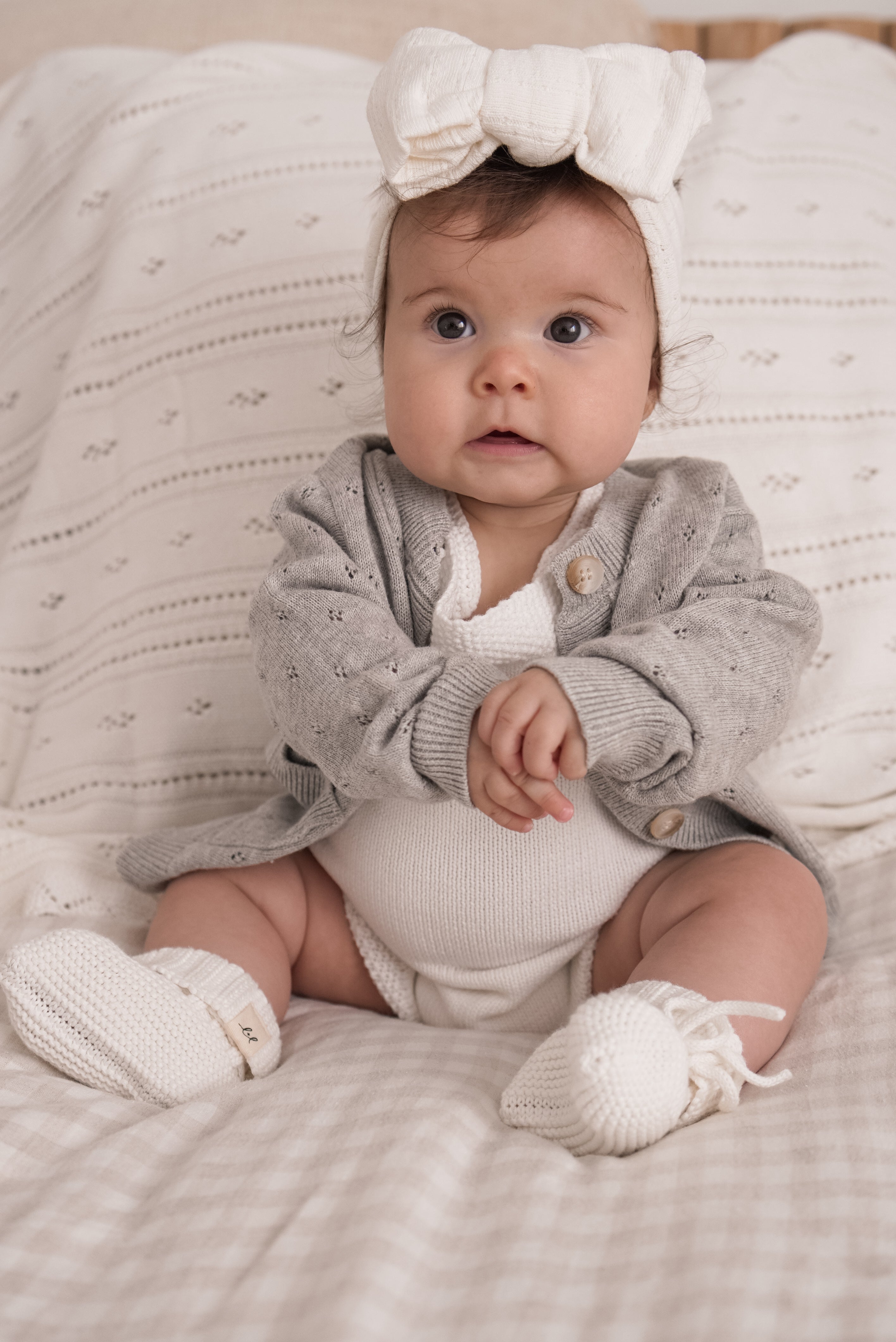 Luna + Luca Pointelle Cardigan - Heather Gray | Milk & Baby