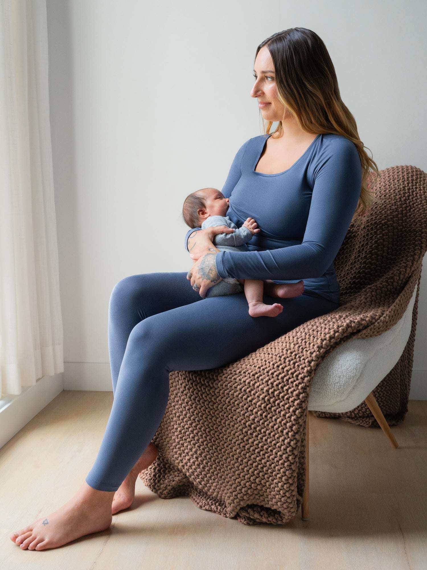 Jane Nursing Pajama Set | Slate Blue | Milk & Baby