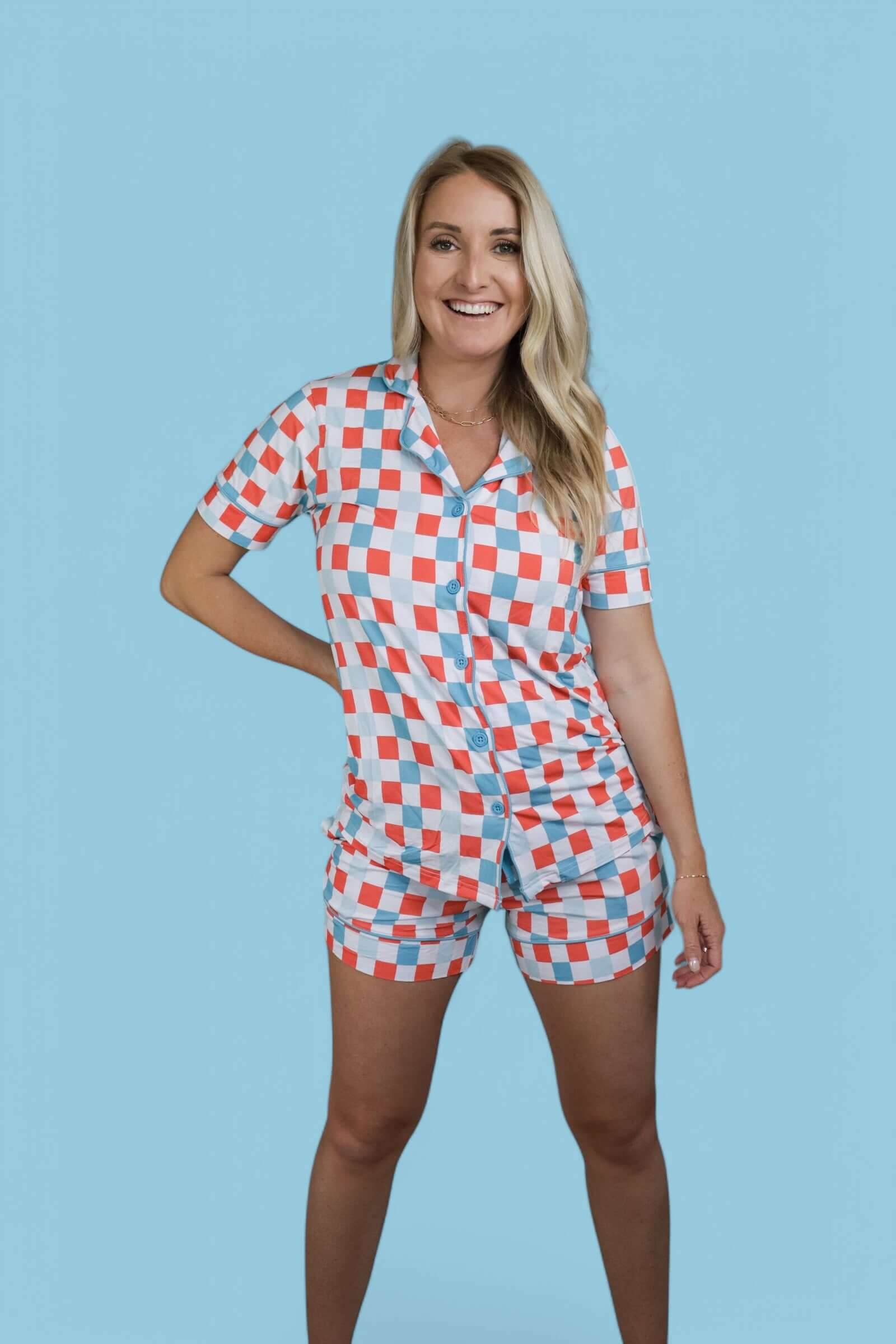 USA Checkers Women's Dream Short Set | Milk & Baby