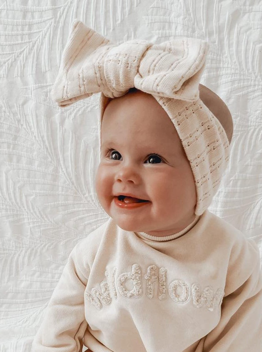 Luna + Luca Pointelle Bow Headband Cream