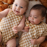 Latte Check | Knit Ruffle Romper | Milk & Baby