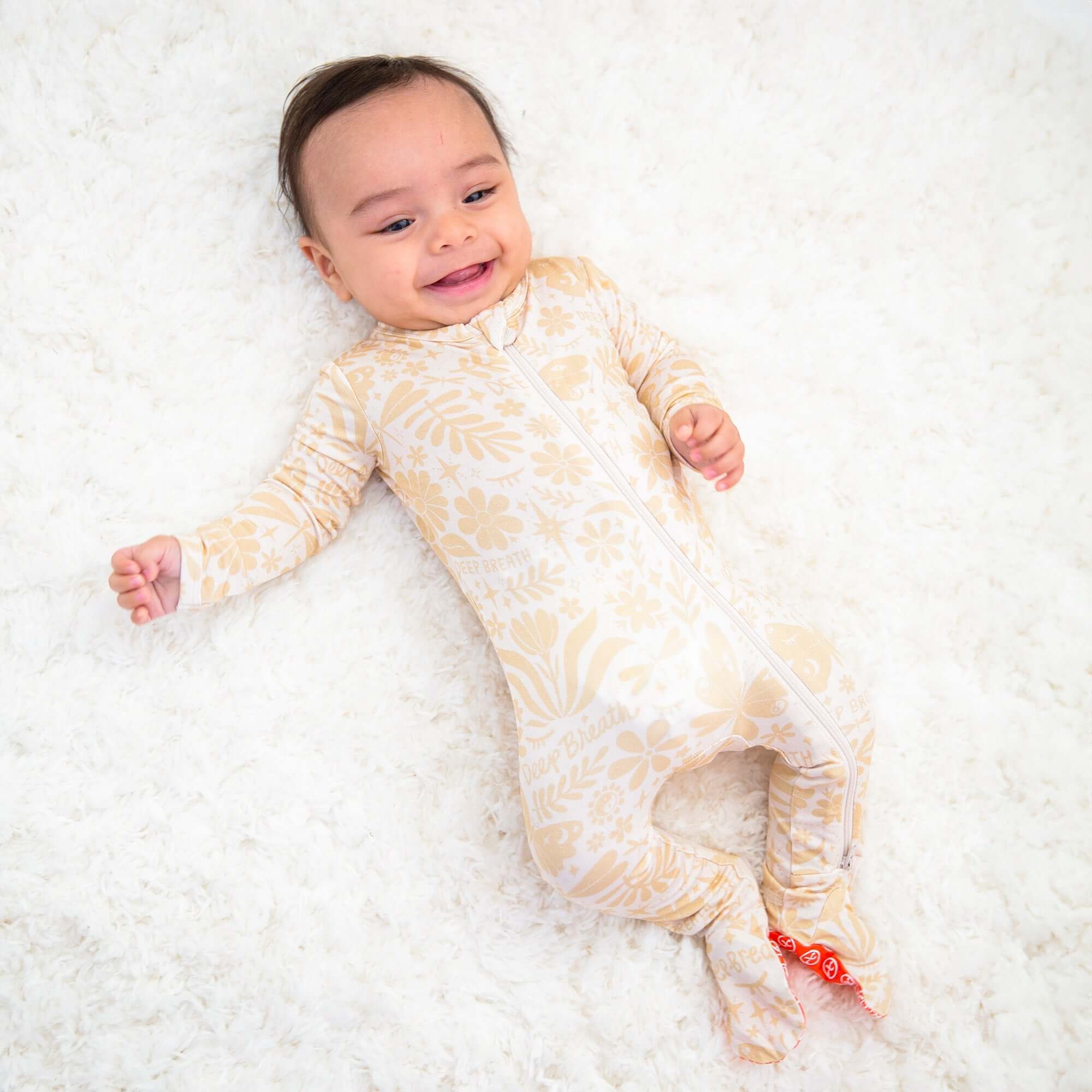 The Second-Skin Footie | Om Baby (Beige) | "Deep Breath" | Milk & Baby