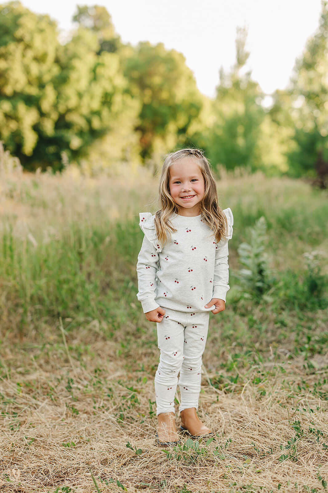 Cherry Ruffle French Terry Set | Milk & Baby