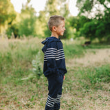 Navy Stripes Hooded French Terry Set | Milk & Baby
