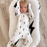 Bamboo Zip Pajamas | White & Black Lightning Bolt | Milk & Baby