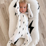 Bamboo Zip Pajamas | White & Black Lightning Bolt | Milk & Baby