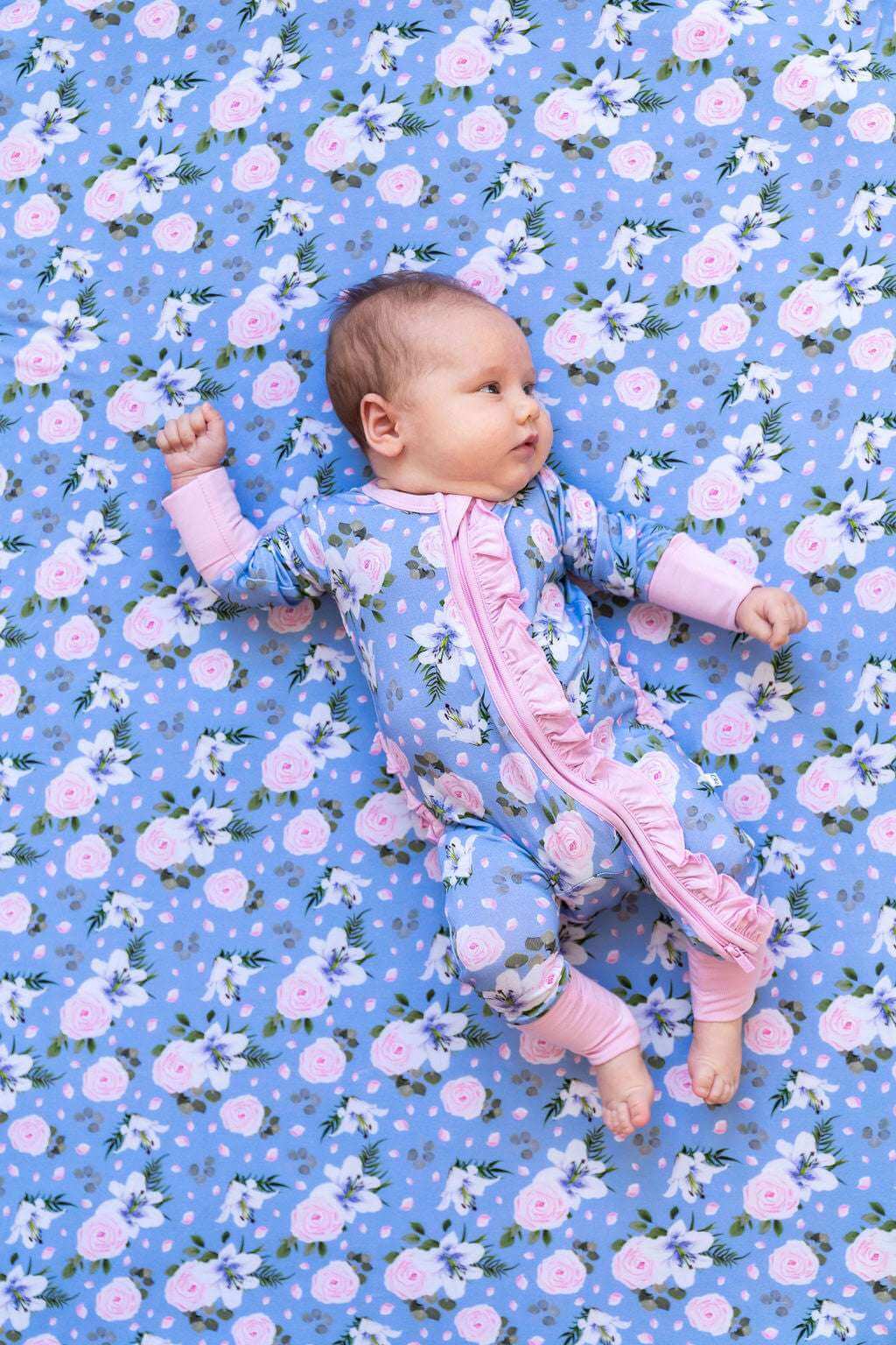 Lillian Floral Bamboo Ruffle Convertible Footie | Milk & Baby