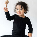 Allie Black Bamboo Ruffle Convertible Footie | Milk & Baby