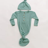 Emerson Knotted Baby Gown & Hat Set |  Mint