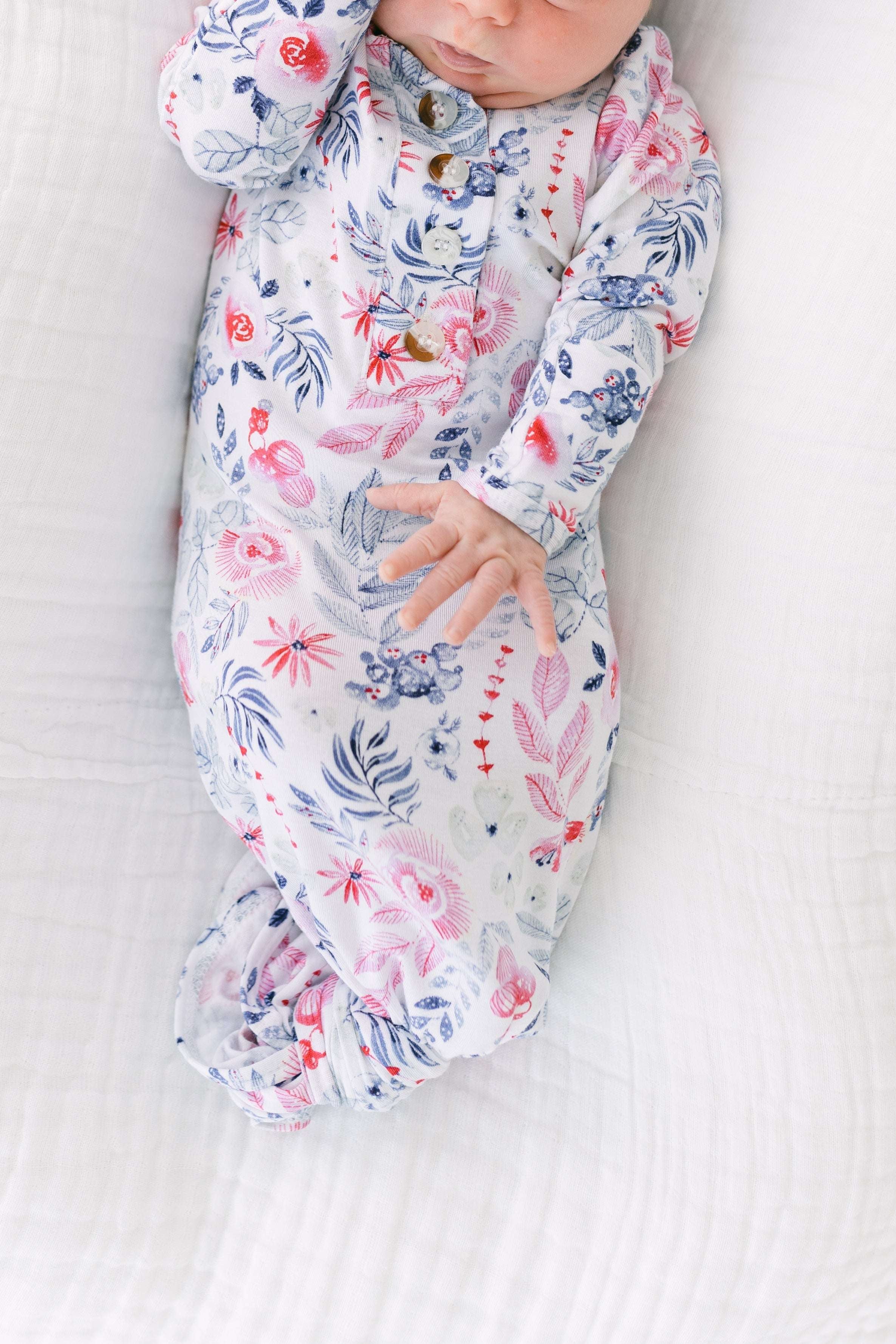 August Knotted Baby Gown and Hat Set with Headband | Bloom | Milk & Baby