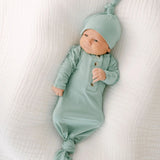 Emerson Knotted Baby Gown & Hat Set |  Mint