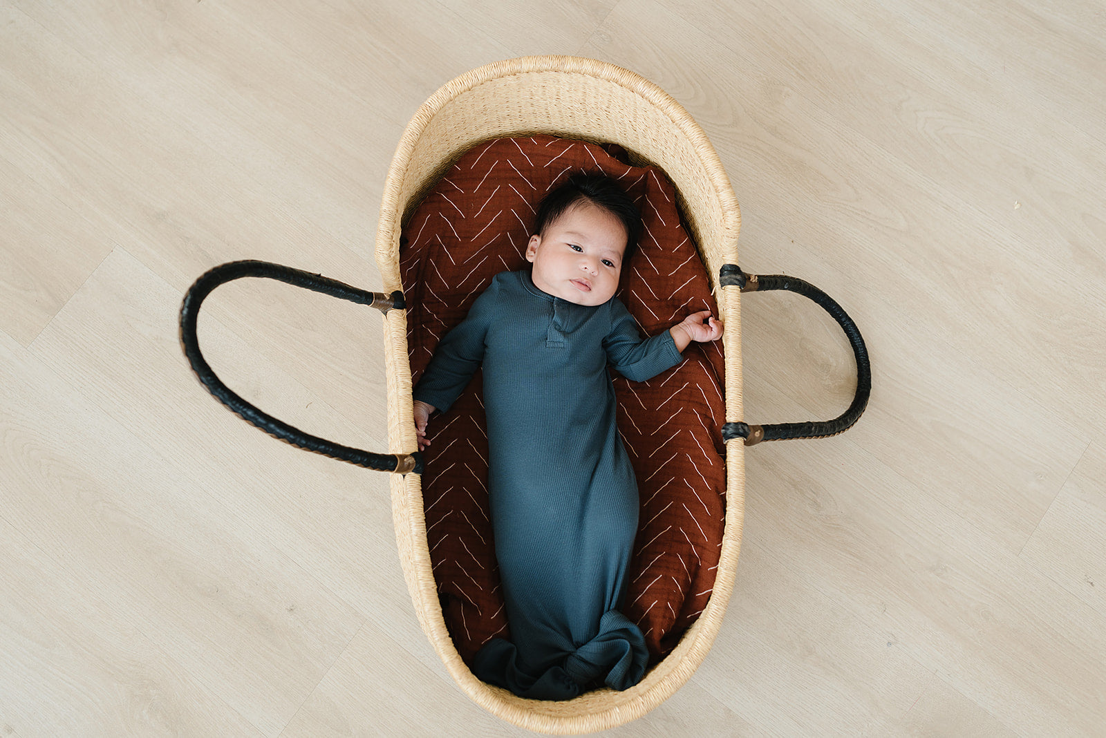 Navy Organic Cotton Ribbed Knot Gown | Milk & Baby