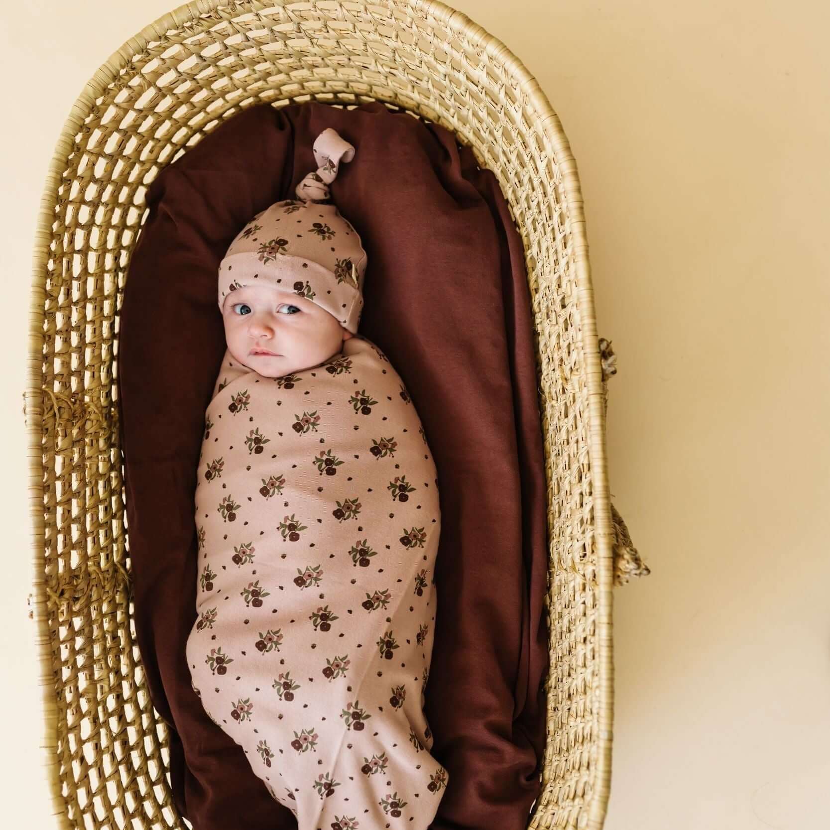 Rose Ditsy | Organic Swaddle Blanket & Hat | Milk & Baby
