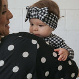 Black Gingham | Bamboo Head Wrap | Made from silky-soft bamboo material, this adjustable head wrap features a sweet bow for added style. Perfect for babies and toddlers!One size fits most Print: Black Gingham Material: 95% bamboo viscose / 5% spandex Care